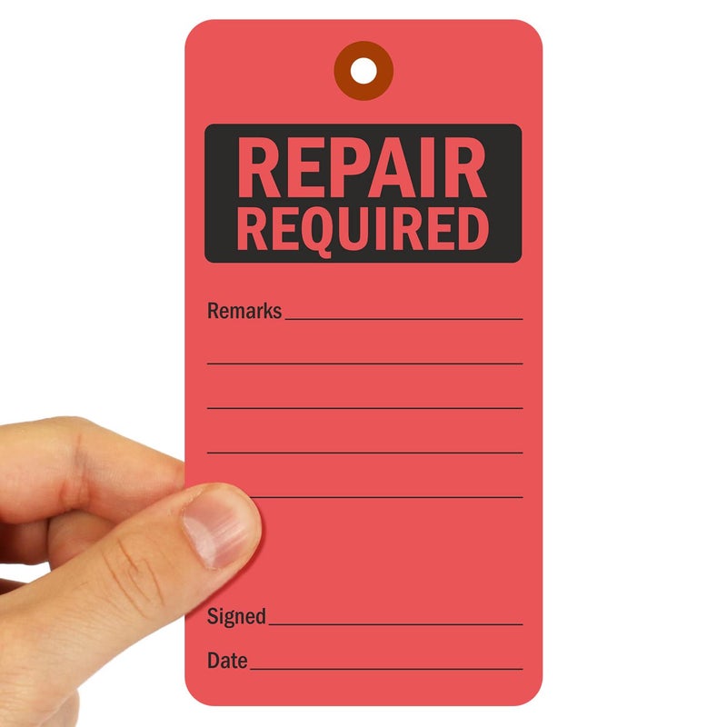 SmartSign Repair Required Tags | 5 3/4" x 3" Fluorescent 13pt Cardstock Red Color Pack of 100 - Image 3